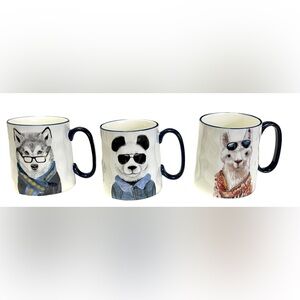 Signature Housewares Animal Mug Set – Wolf, Panda, Llama – Hipster Style Lot